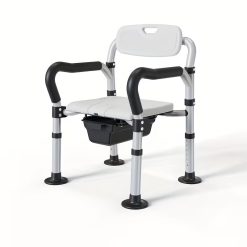 Foldable Shower Commode Chair with Removable Bucket