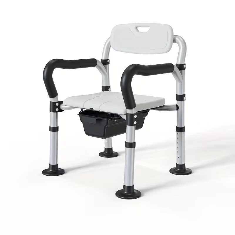 Foldable Shower Commode Chair with Removable Bucket